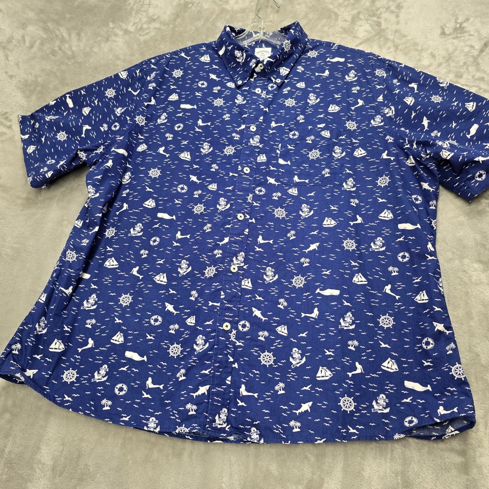 Brooks Brothers Regent Shirt Mens XXL Blue Nautical Whale Mermaid Anchor Cotton - Picture 8 of 13
